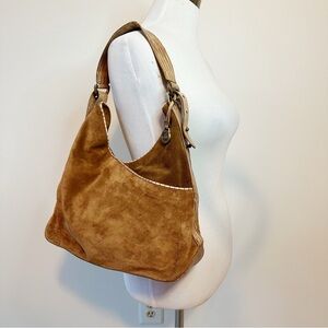 Brahmin Ellesbury Collection Tan Brown Suede Hobo Handcrafted Leather Bag EUC